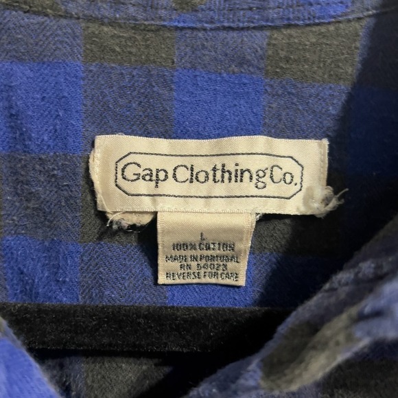 Vintage Gap 80s Plaid Flannel Button Buffalo Plaid Down Shirt Large Blue Classic - Picture 3 of 6
